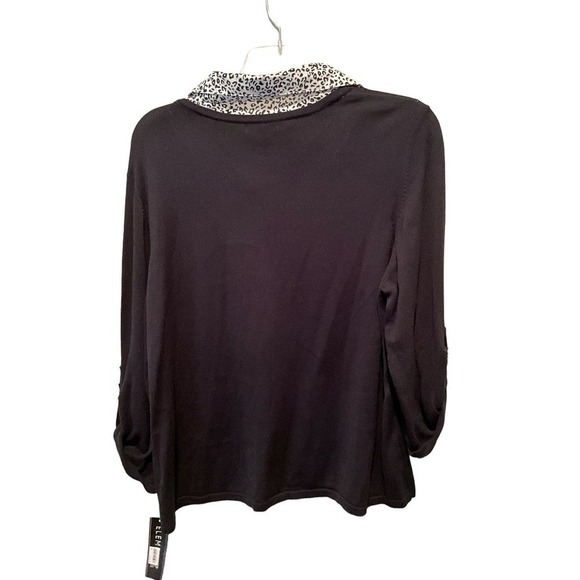 Elementz Blouse Top Women Size 3X Black Long Sleeve Collared Polyester Stretch - Picture 2 of 6